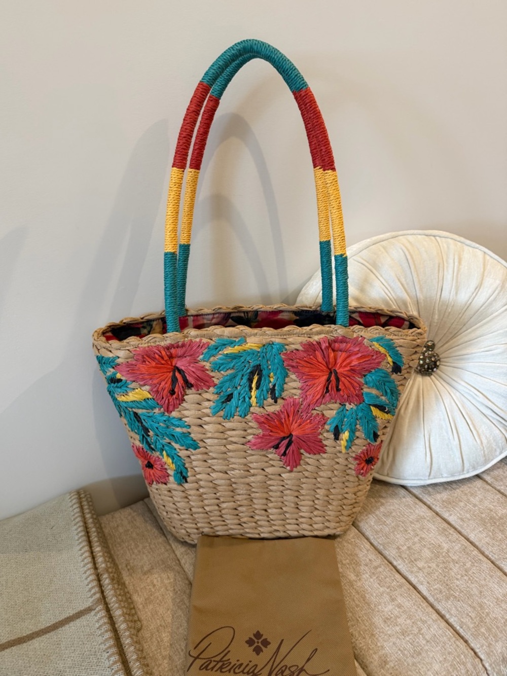 Patricia Nash Florina Woven Straw Tote - Multicolor NWT & Dust Bag - Picture 11 of 13